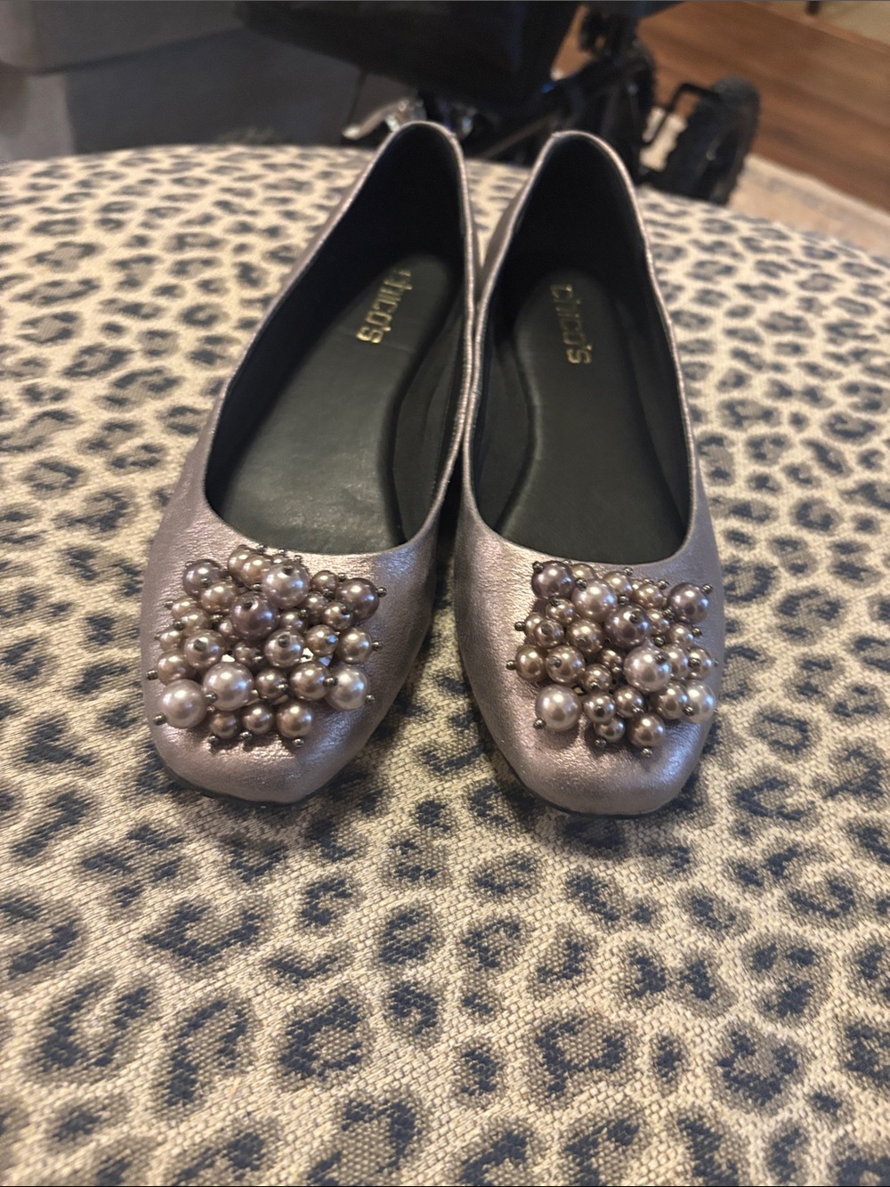 Chico's Metallic Pearl-Embellished Ballet Flats - Silver Taupe